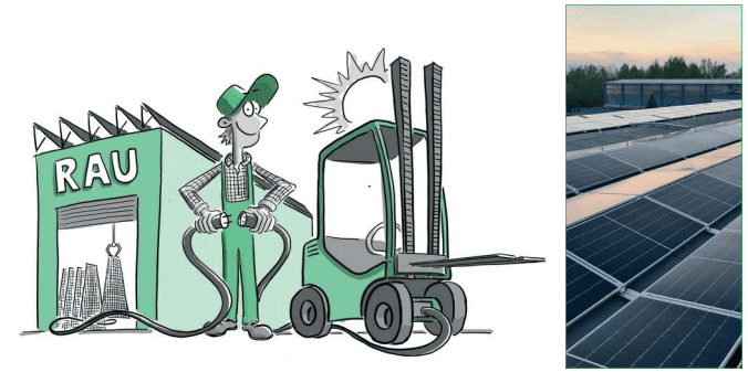 Gezeichnete-Figur-mit-gruenem-Overall-und-Kappe-vor-einer-Fabrik